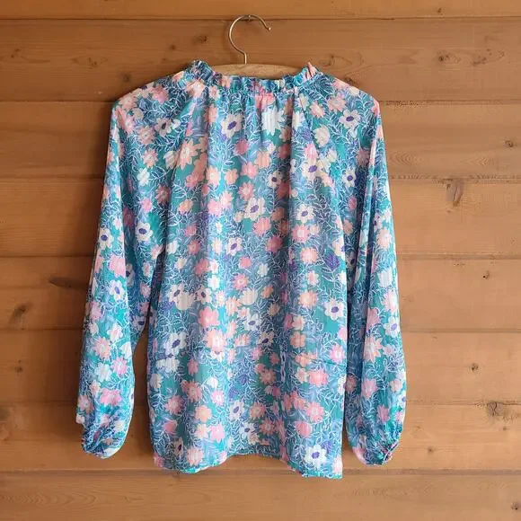 Jade Melody Tam Floral Blouse Tie Neck Garden Peasant NWT Small Cottagecore - Picture 3 of 4